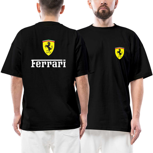 Ferrari in Italy Ön Arka Baskılı Siyah Oversize Tişört