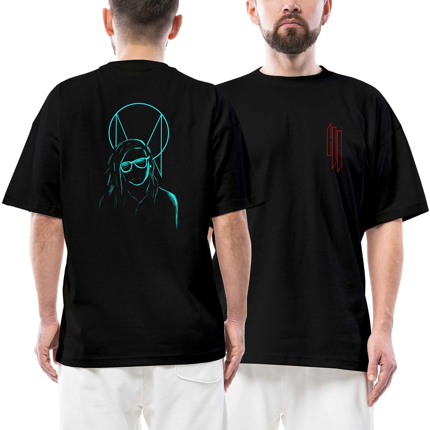 Skrillex Silliuette Ön Arka Baskılı Siyah Oversize Tişört