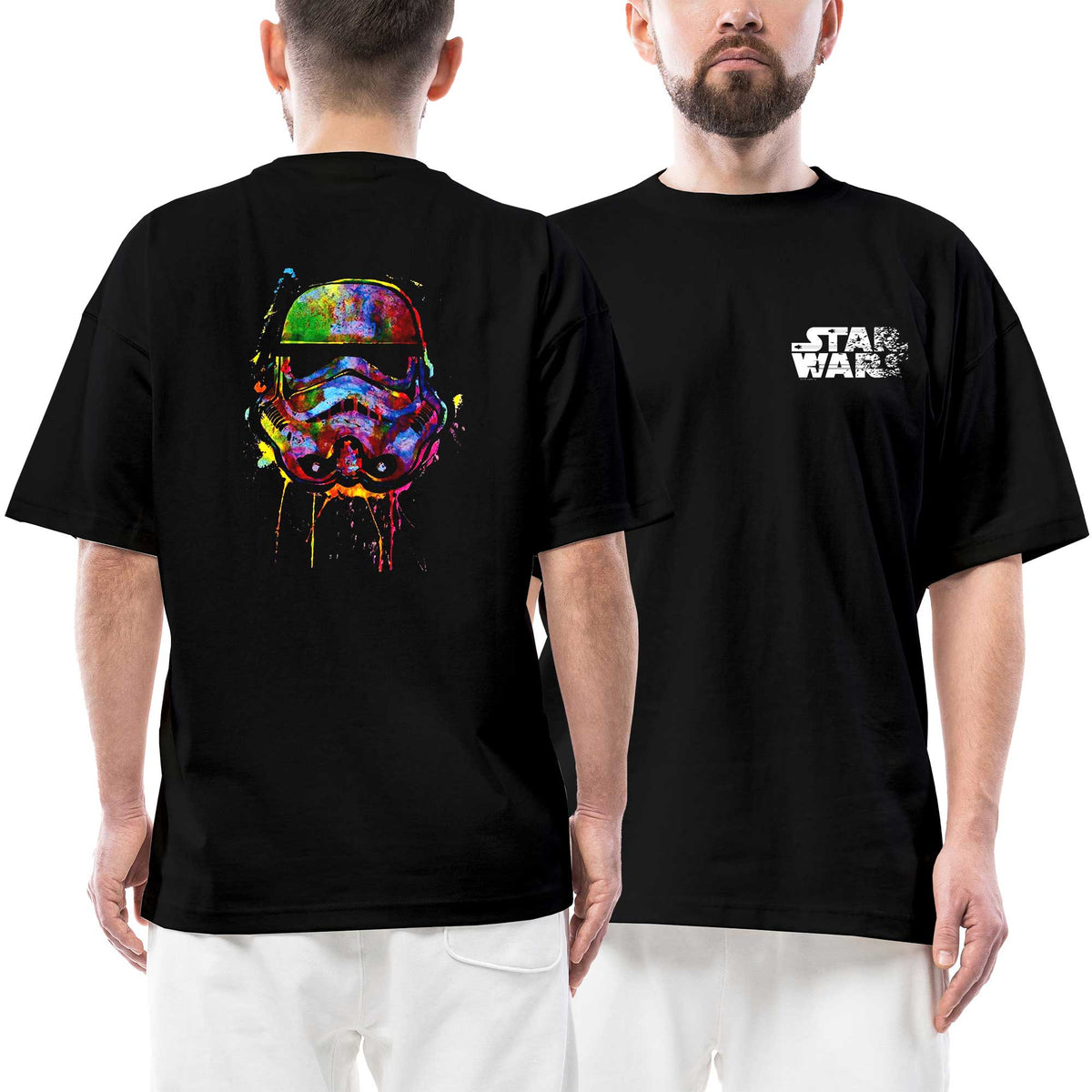 Star Wars Helmet Ön Arka Baskılı Siyah siyah oversize tişört