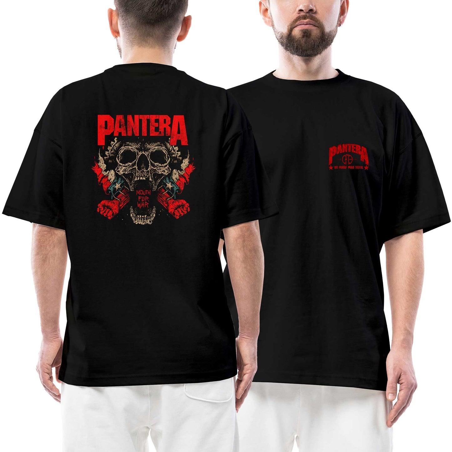 Pantera Mouth for War Ön Arka Baskılı Siyah Oversize Tişört