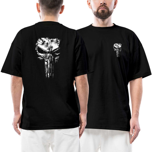 Punisher Space Ön Arka Baskılı Siyah Oversize Tişört