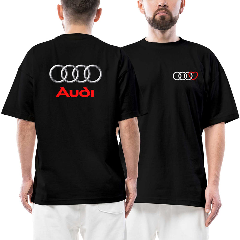 Audi Logo Ön Arka Baskılı Siyah siyah oversize tişört