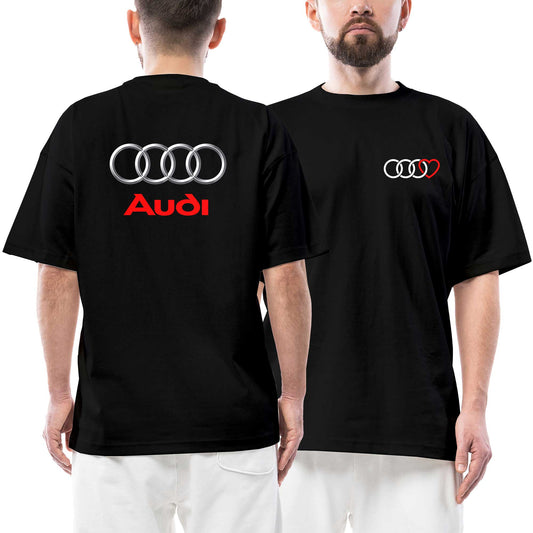 Audi Logo Ön Arka Baskılı Siyah Oversize Tişört