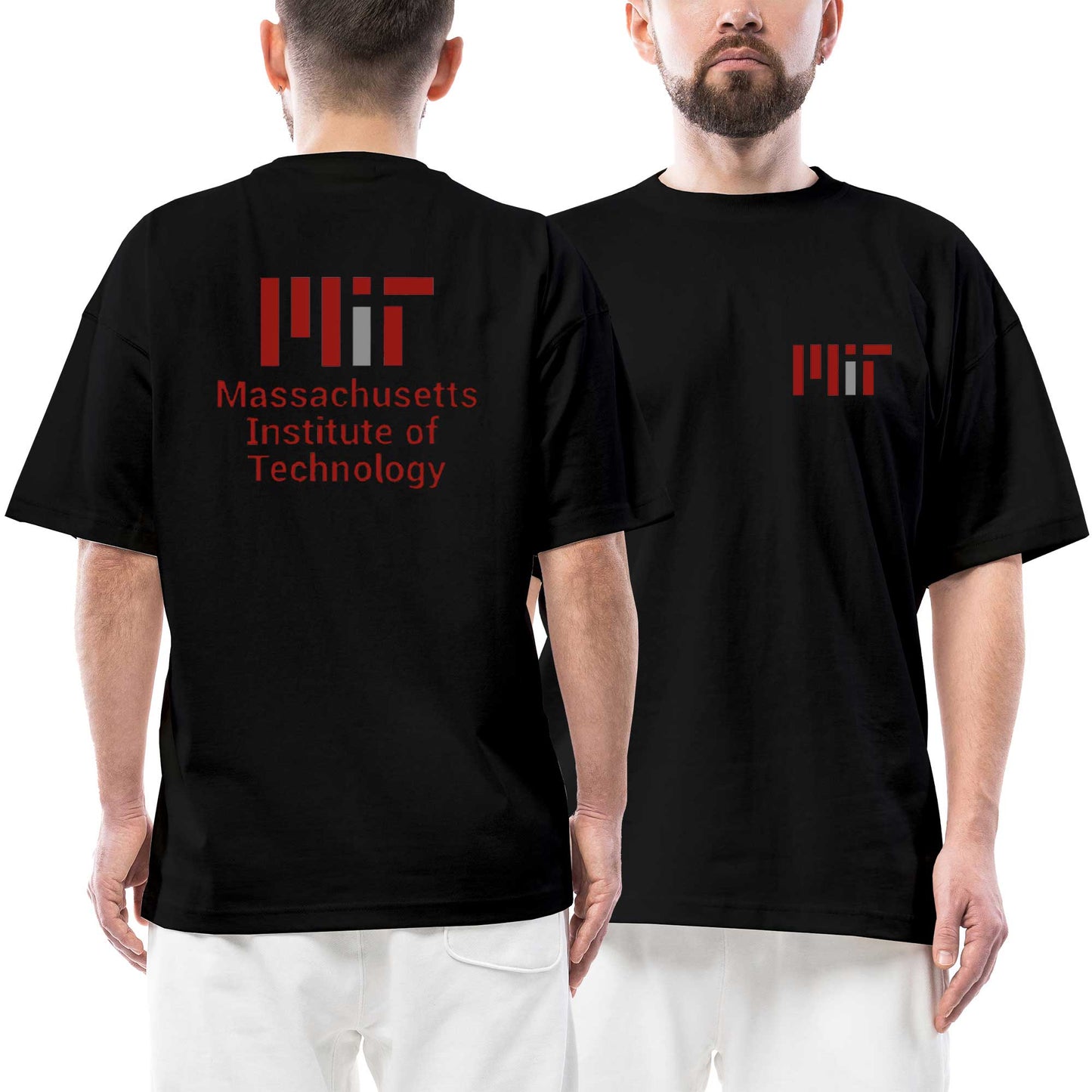 Massachusetts Institute Of Technology Logo Ön Arka Baskılı Siyah Oversize Tişört