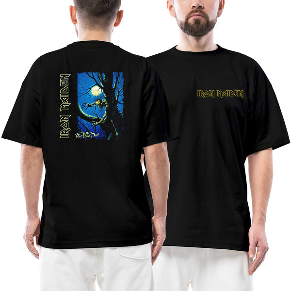 Iron Maiden Fear of The Dark Cover Ön Arka Baskılı Siyah Oversize Tişört
