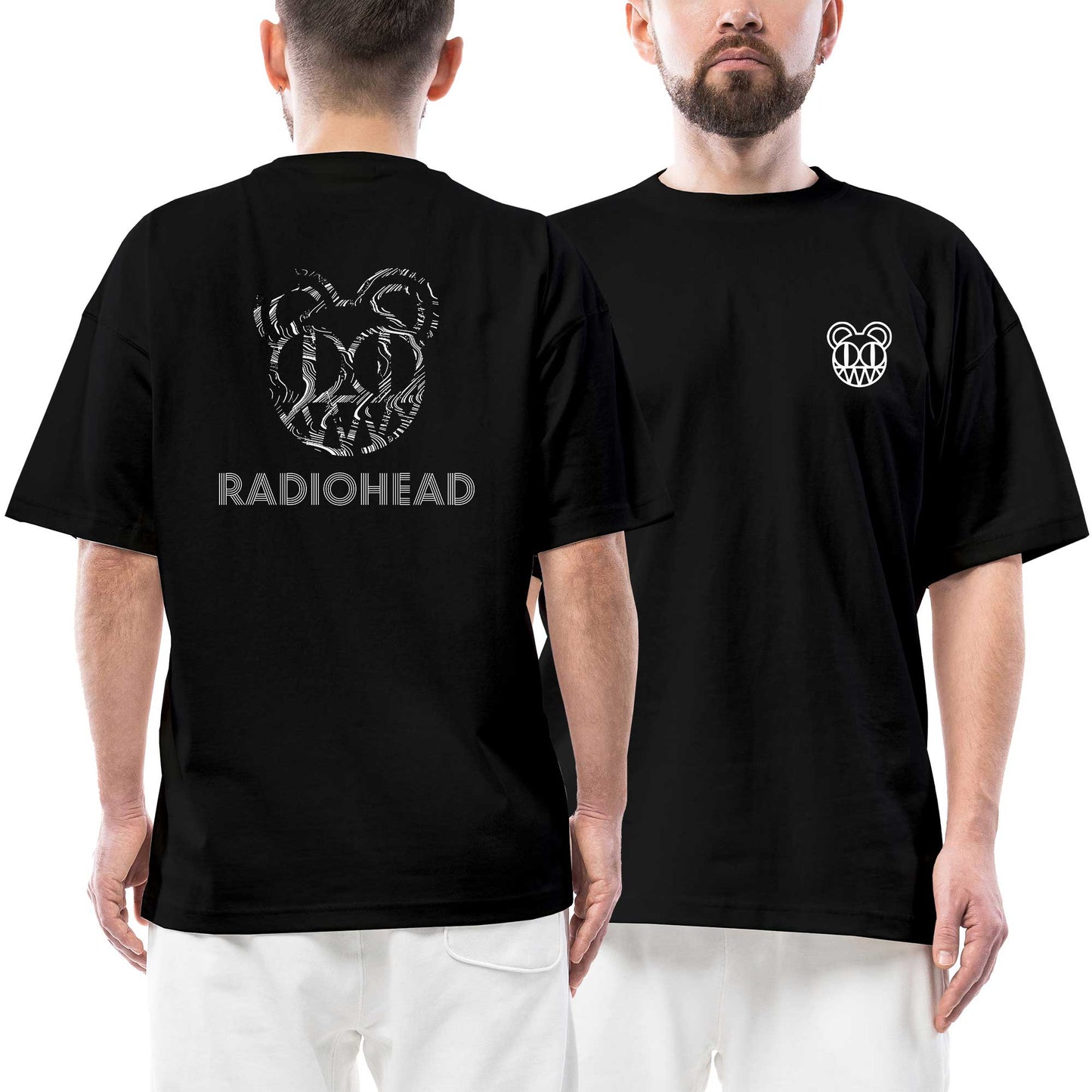 Radiohead Wave Ön Arka Baskılı Siyah Oversize Tişört