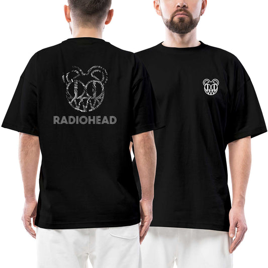 Radiohead Wave Ön Arka Baskılı Siyah Oversize Tişört