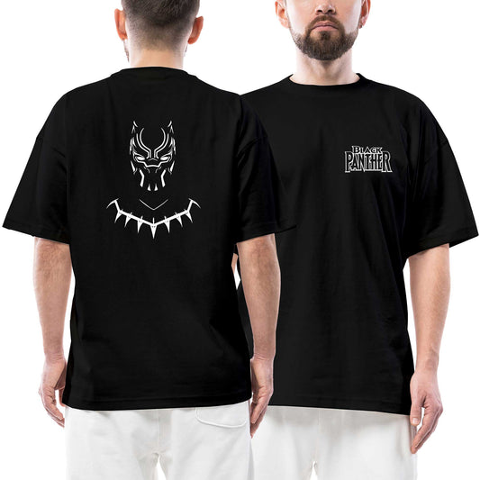 Black Panther With Necklace Ön Arka Baskılı Siyah Oversize Tişört