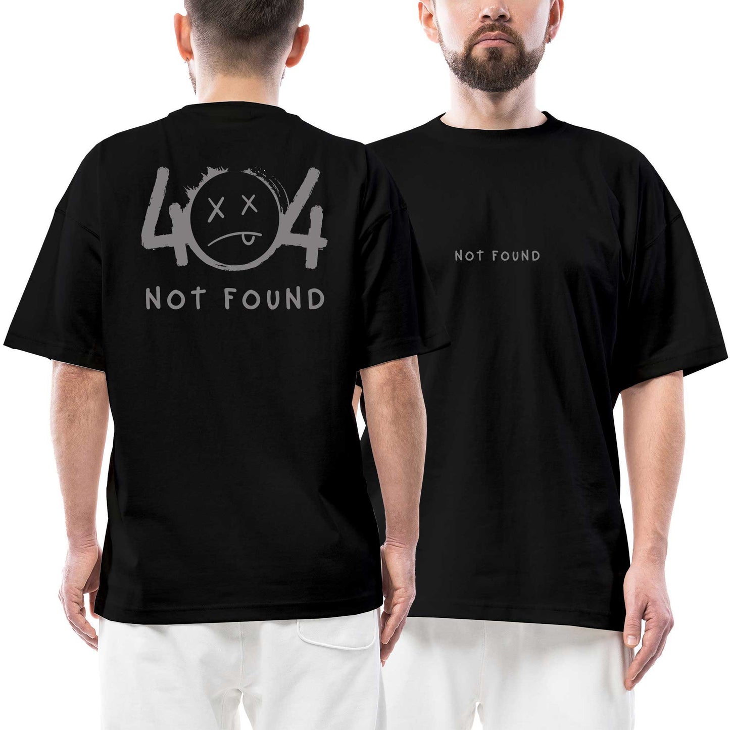 404 Not Found Ön Arka Baskılı Siyah Oversize Tişört