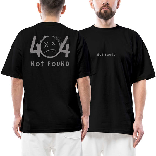 404 Not Found Ön Arka Baskılı Siyah Oversize Tişört