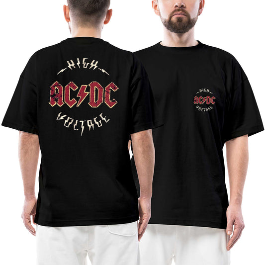 Ac Dc Logo Vintage Ön Arka Baskılı Siyah Oversize Tişört