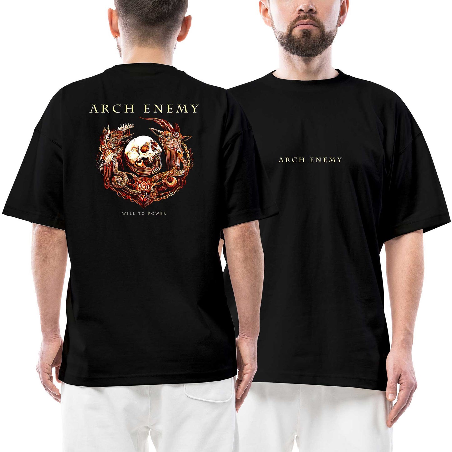 Arch Enemy Will To Power Ön Arka Baskılı Siyah Oversize Tişört