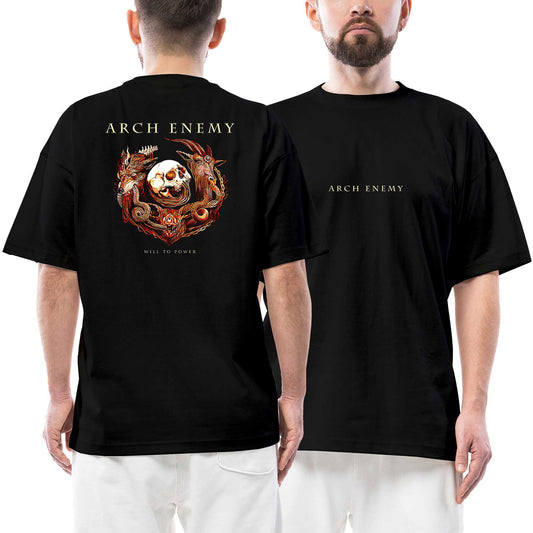Arch Enemy Will To Power Ön Arka Baskılı Siyah Oversize Tişört