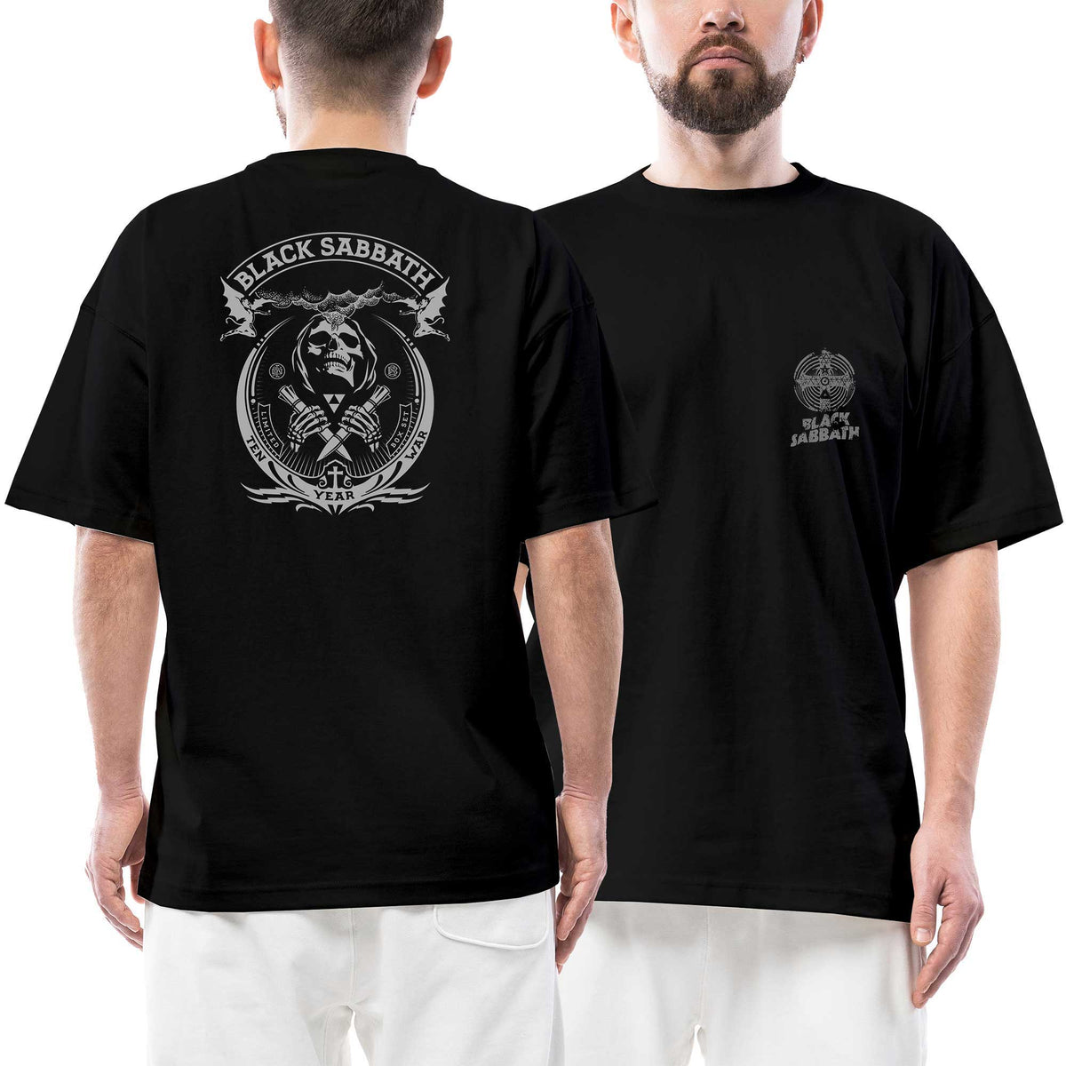 Black Sabbath Ten Year War Ön Arka Baskılı Siyah Oversize Tişört