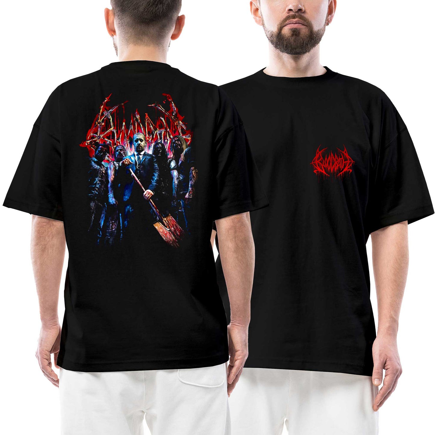 Bloodbath Group Ön Arka Baskılı Siyah Oversize Tişört