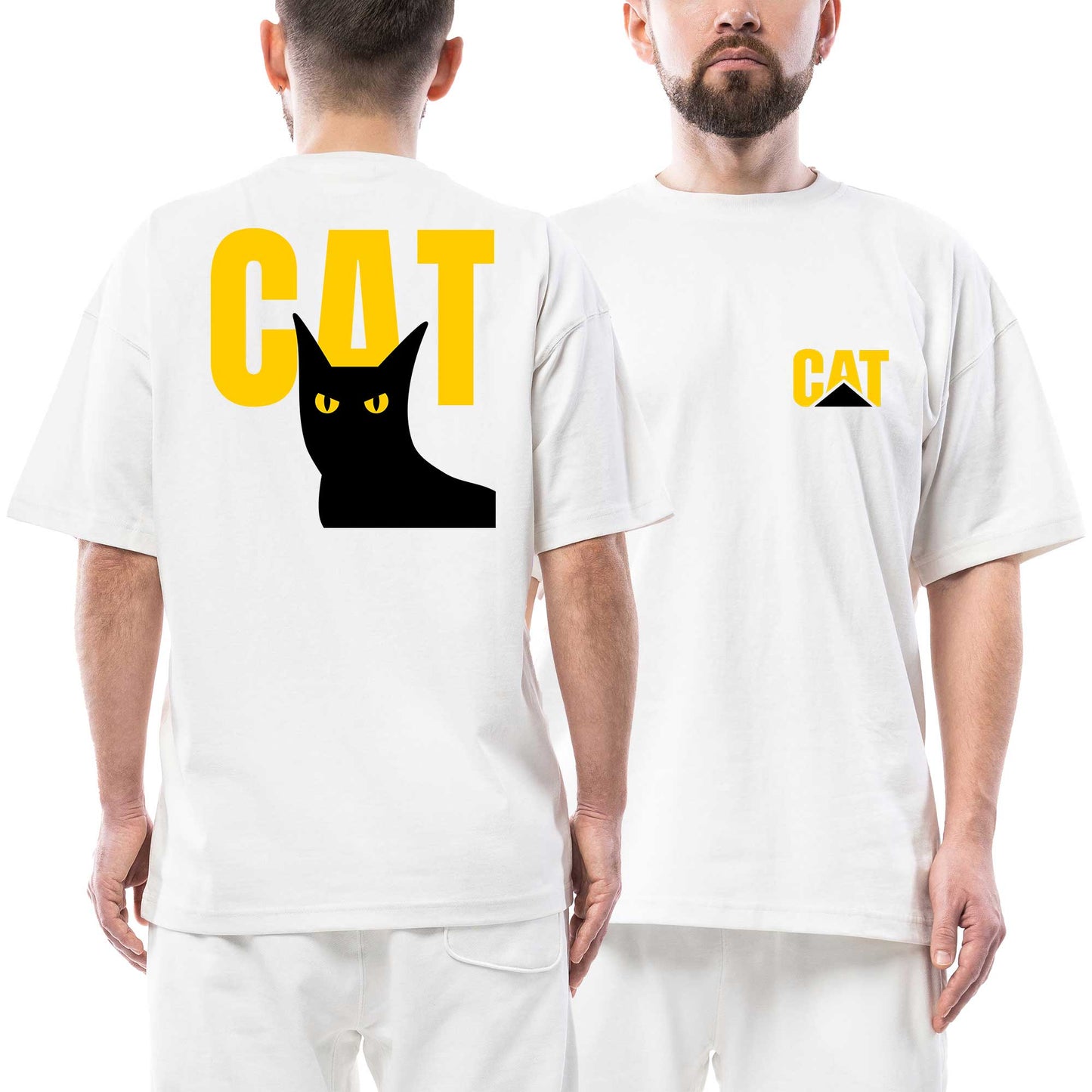 Cat Ön Arka Baskılı Beyaz Oversize Tişört