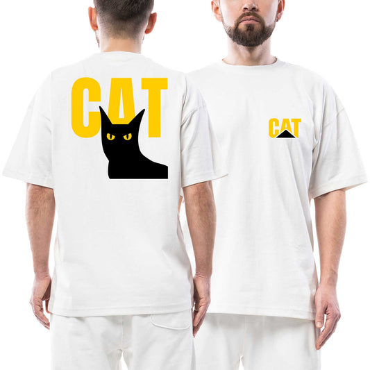 Cat Ön Arka Baskılı Beyaz Oversize Tişört
