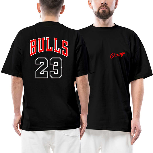 Chicago Bulls 23 Ön Arka Baskılı Siyah Oversize Tişört