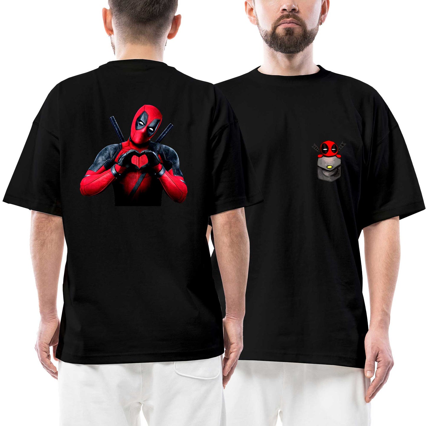 Deadpool Love Ön Arka Baskılı Siyah Oversize Tişört