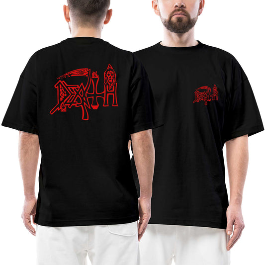 Death Logo Ön Arka Baskılı Siyah Oversize Tişört