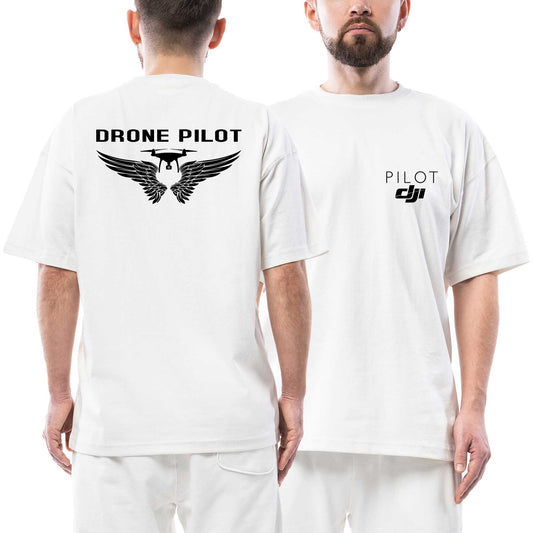 Dij Pilot Ön Arka Baskılı Beyaz Oversize Tişört