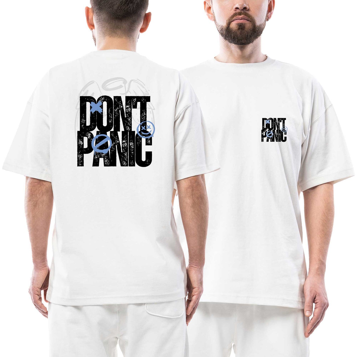 Dont Panic Ön Arka Baskılı Beyaz Oversize Tişört