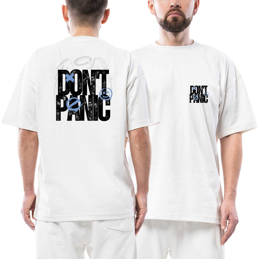 Dont Panic Ön Arka Baskılı Beyaz Oversize Tişört