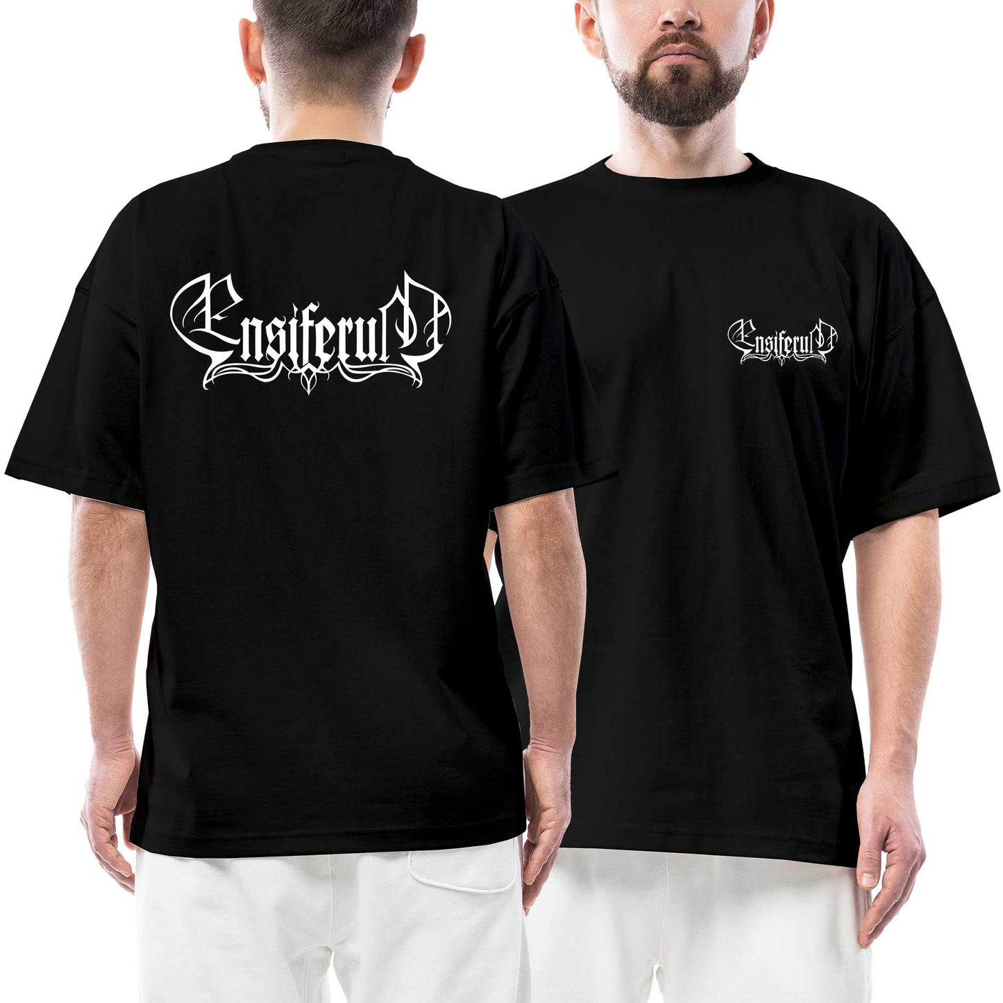 Ensiferum White Logo Ön Arka Baskılı Siyah Oversize Tişört