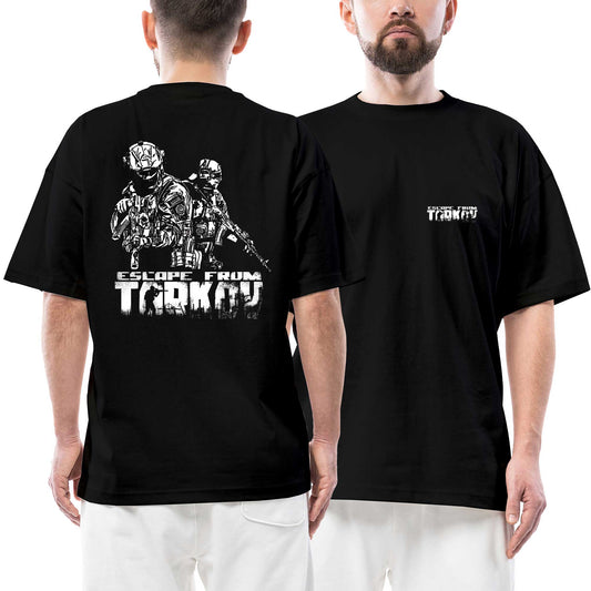 Escaper From Tarkov Bear Team Ön Arka Baskılı Siyah Oversize Tişört