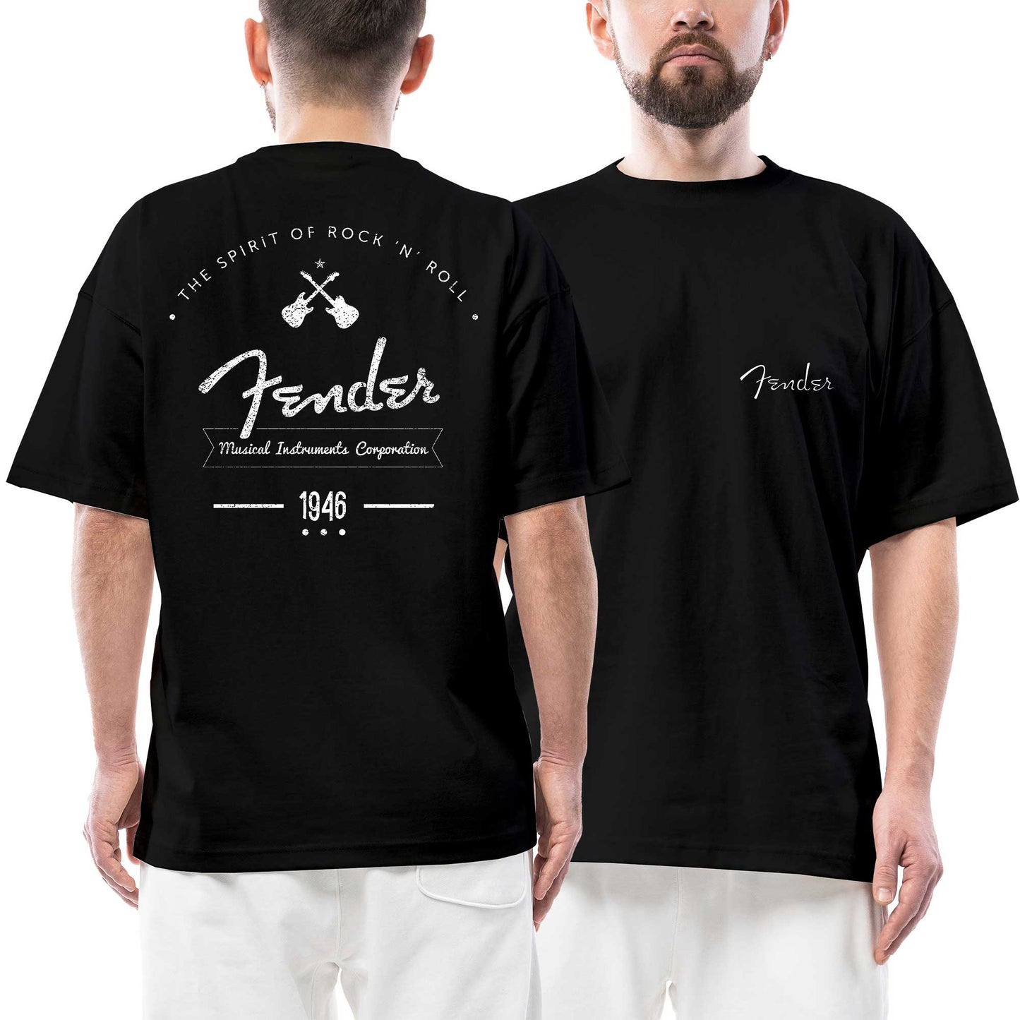 Fender Logo 4 Ön Arka Baskılı Siyah Oversize Tişört