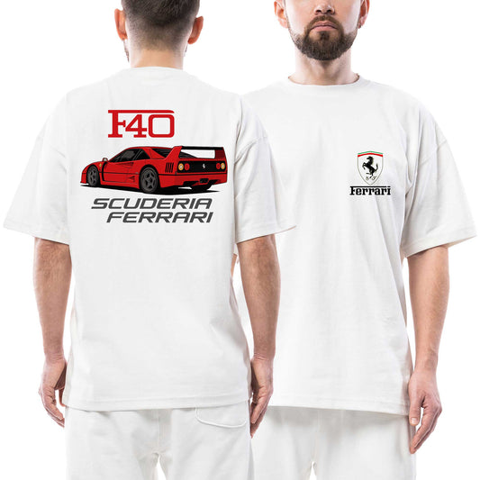 Ferrari F40 Ön Arka Baskılı Beyaz Oversize Tişört