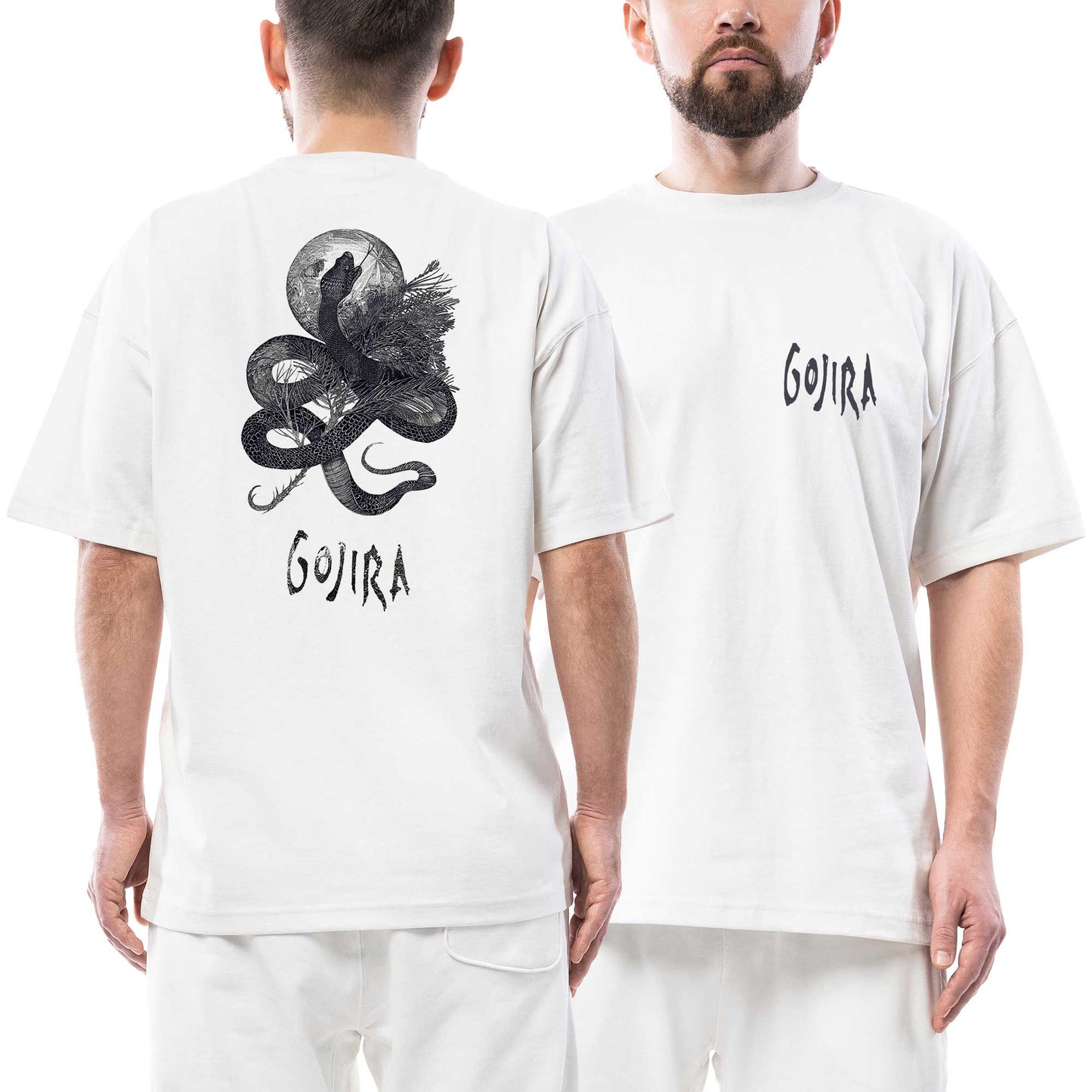 Gojira Snake And Moon Ön Arka Baskılı Beyaz Oversize Tişört