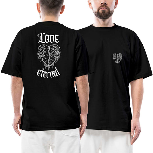 Gothic Love Ön Arka Baskılı Siyah Oversize Tişört