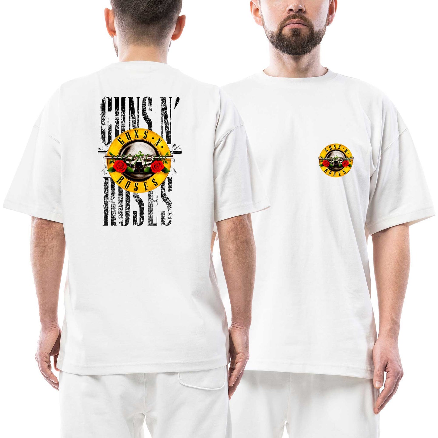 Guns N Roses Old Style Ön Arka Baskılı Beyaz Oversize Tişört