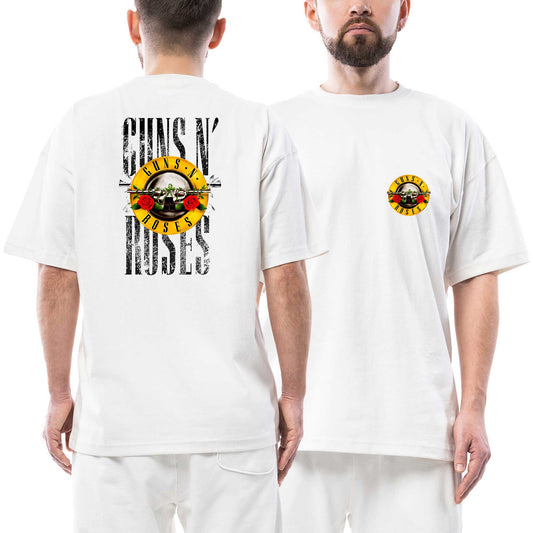 Guns N Roses Old Style Ön Arka Baskılı Beyaz Oversize Tişört