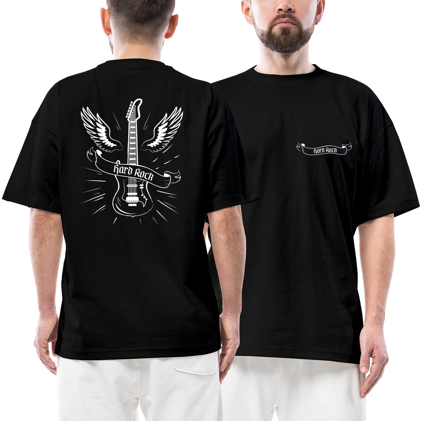 Hard Rock Guitar Ön Arka Baskılı Siyah Oversize Tişört