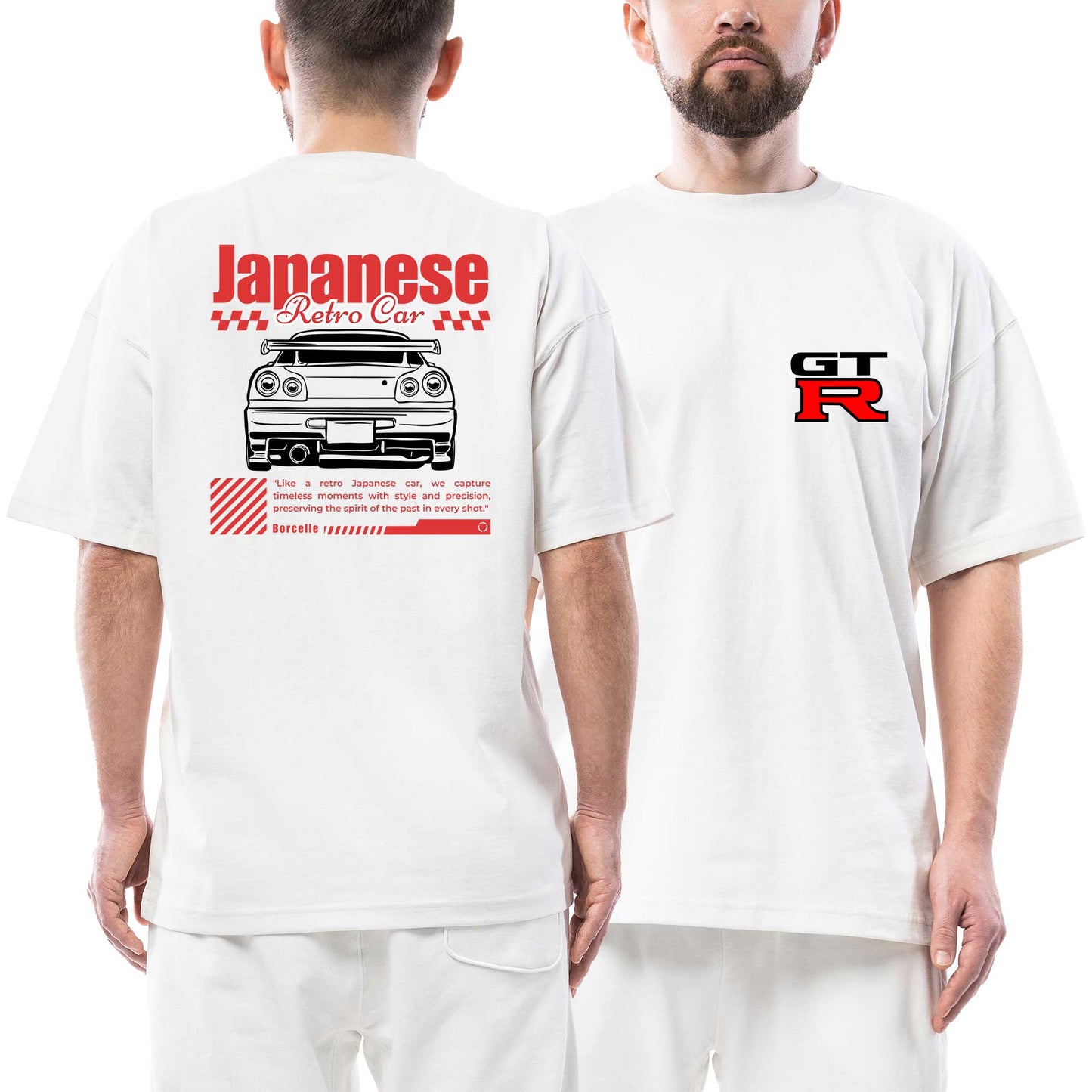 Japanese GTR Ön Arka Baskılı Beyaz Oversize Tişört