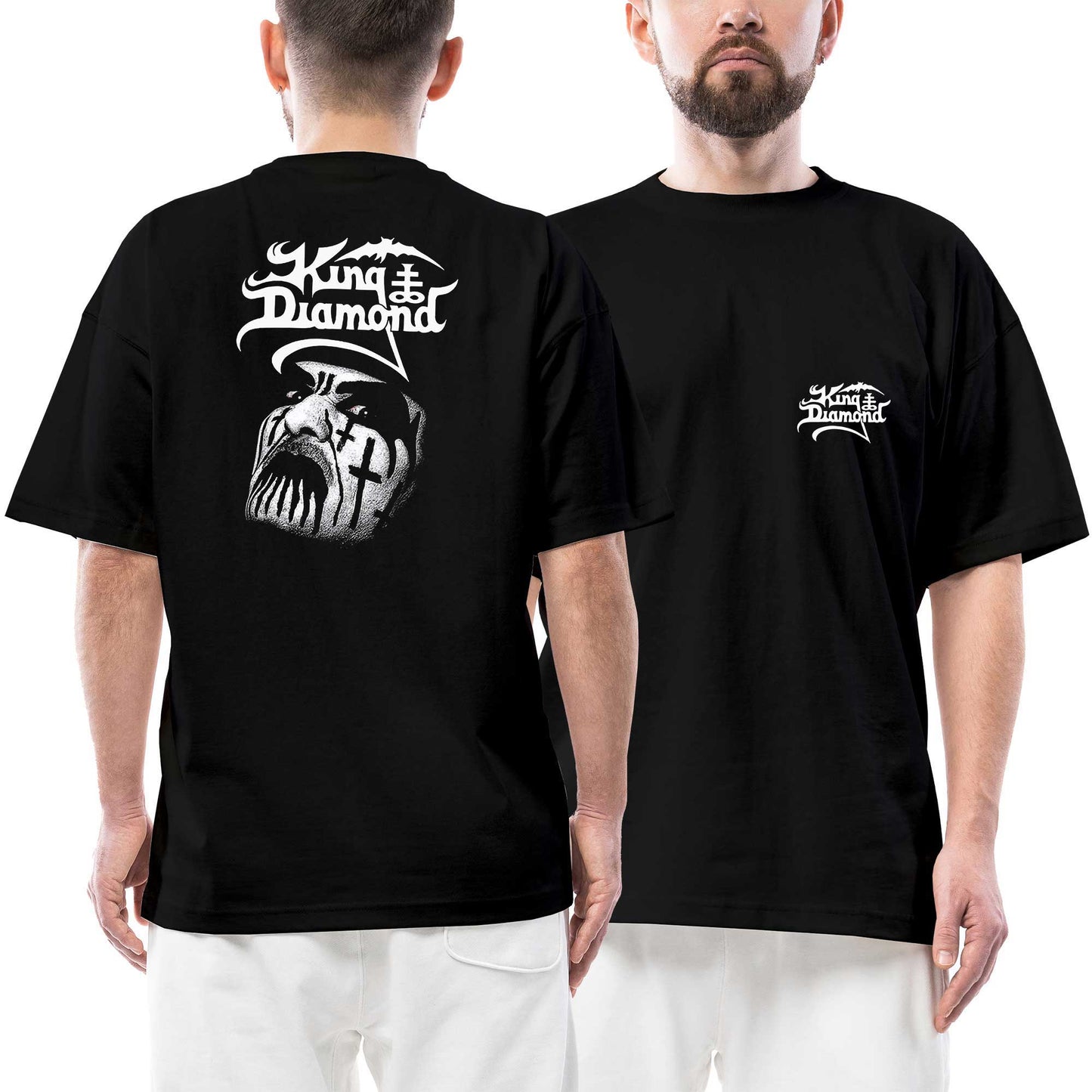 King Diamond Silüet Ön Arka Baskılı Siyah Oversize Tişört