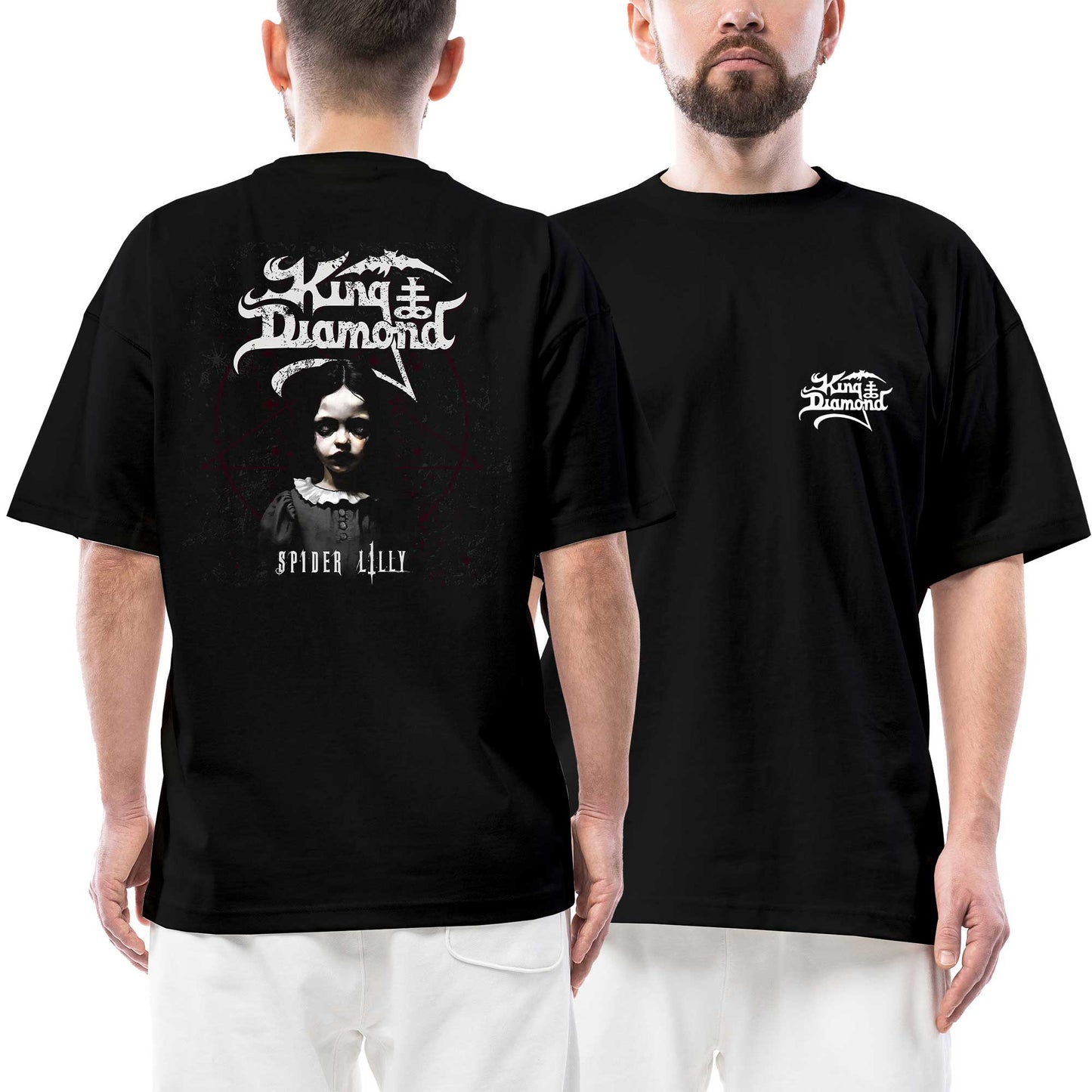 King Diamond Spider Lilly Ön Arka Baskılı Siyah Oversize Tişört