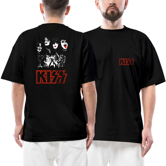 Kiss Rock The House Ön Arka Baskılı Siyah Oversize Tişört