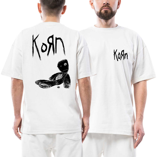 Korn Doll Ön Arka Baskılı Beyaz Oversize Tişört