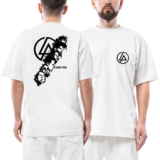 Linkin Park Logo Siluet Ön Arka Baskılı Beyaz Oversize Tişört