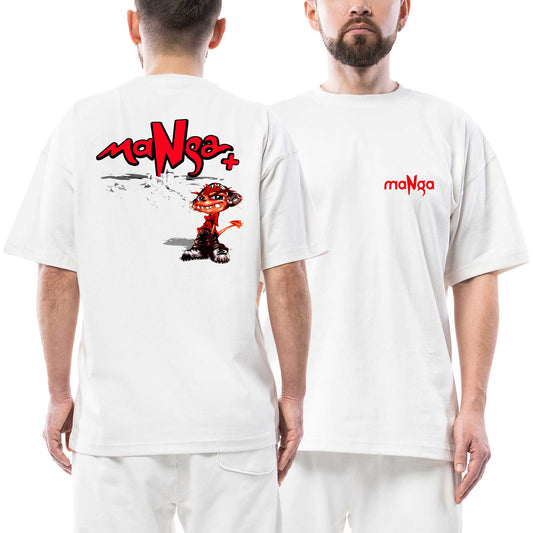 Manga Ön Arka Baskılı Beyaz Oversize Tişört