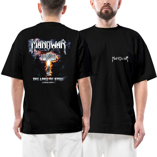 Manowar The Lord Of Steel Ön Arka Baskılı Siyah Oversize Tişört