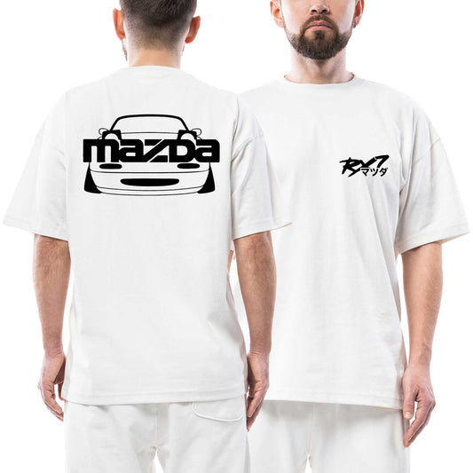 Mazda RX-7 Text Car Ön Arka Baskılı Beyaz Oversize Tişört