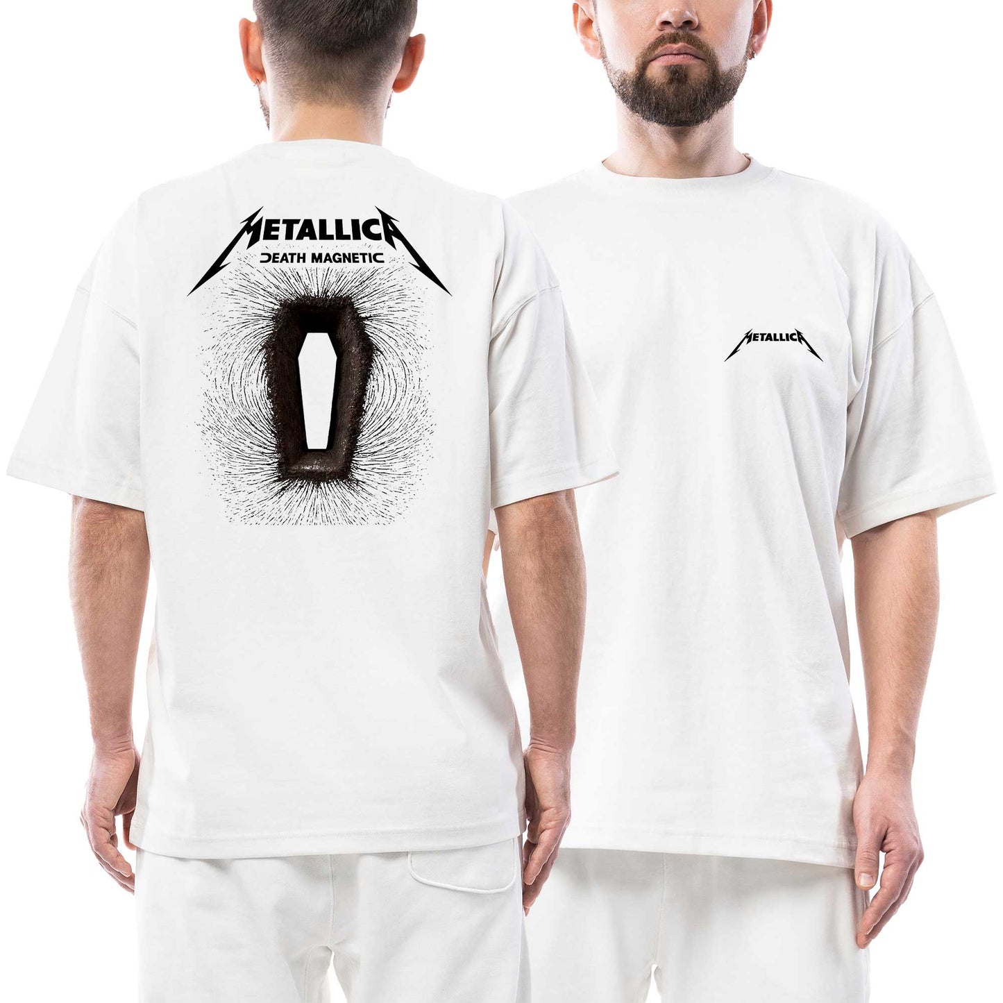 Metallica Death Magnetic Albums Ön Arka Baskılı Beyaz Oversize Tişört
