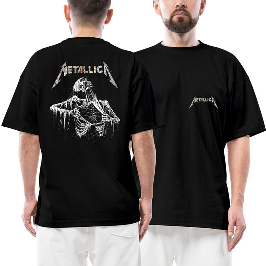 Metallica Mummy Ön Arka Baskılı Siyah Oversize Tişört
