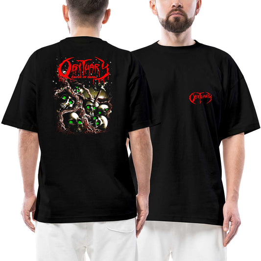 Obituary Skull Staris Ön Arka Baskılı Siyah Oversize Tişört