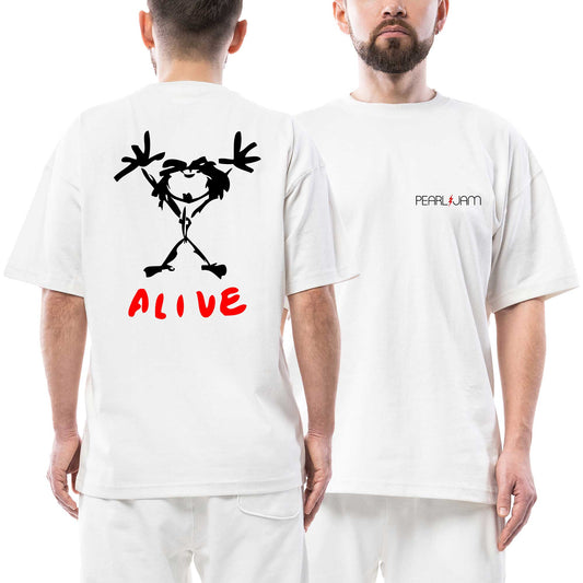 Pearl Jam Alive Ön Arka Baskılı Beyaz Oversize Tişört