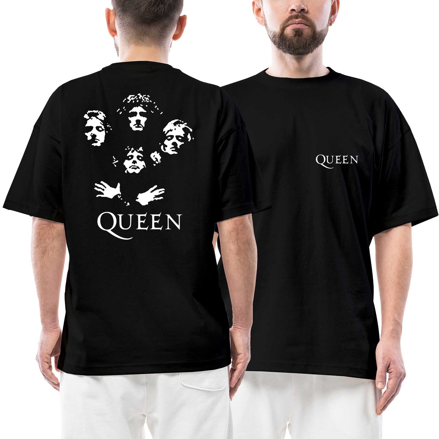 Queen Group Ön Arka Baskılı Siyah Oversize Tişört